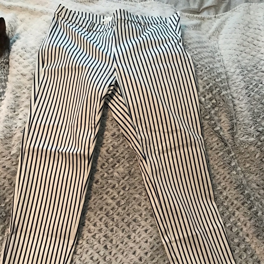 Navy and white pinstripe ankle pants
